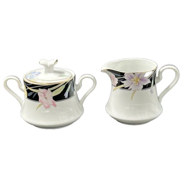 Mikasa Charisma Black Cream and Sugar Bowl with Lid Set Made in Japan L9050 - Picture 1 of 15